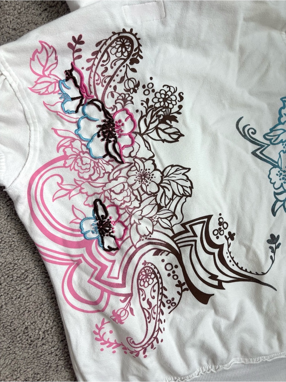 Vintage Y2K Candie’s Floral Zip Up Hoodie White Puff Sleeve Graphic Jacket Small